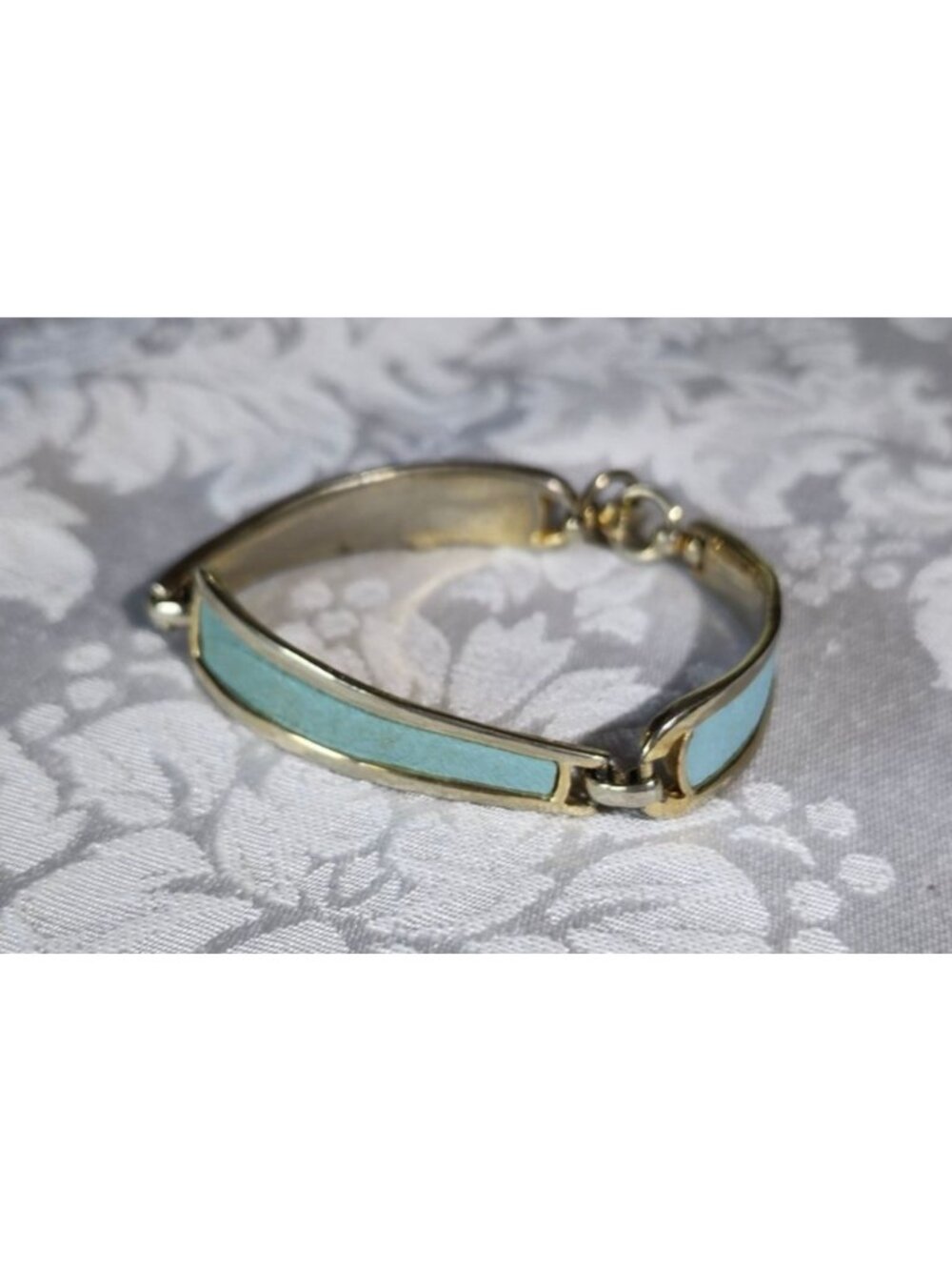 Vintage Coro Silver-Tone Bracelet Blue Faux Alligator Skin Panels Rare Design
